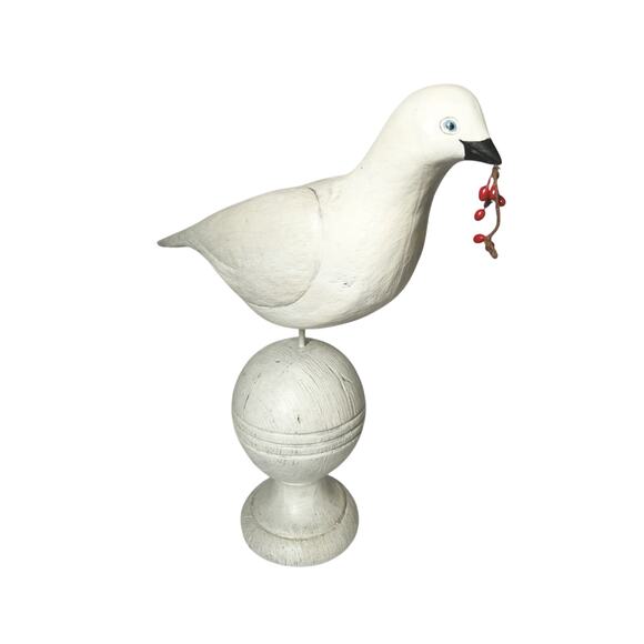 Vintage Folk Art White Wood Dove on Stand 13